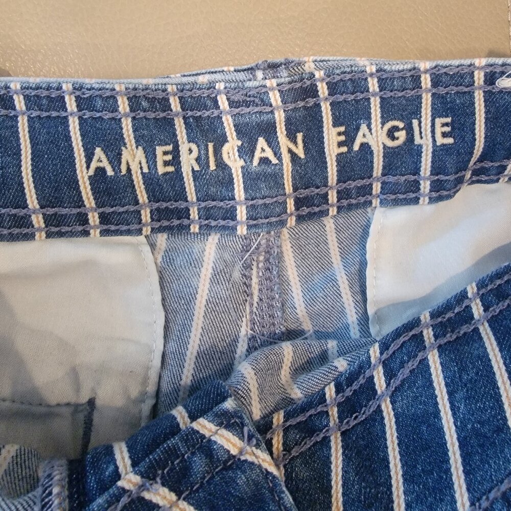 AMERICAN EAGLE Pinstripe "Jean" Shorts with Font Pockets and Tie Belt Size 14 - Picture 4 of 5